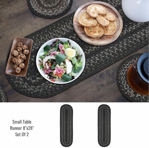 Homespice Jet Black Jute Braided Table Runner, Oval 8x28 Set of 2