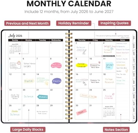 ZOTIA Planner 2026-2027 Jul 2026-Jun 2027 Academic Monthly & Weekly Planner