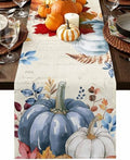 Fall Pumpkin Table Runner Dresser Scarf 13 x 108 Inch Blue Orange Maple Leaf Rustic Table Runners Non-Slip Heat Resistant Kitchen Dining Table Decor for Autumn Thanksgiving Holidays Indoor Outdoor