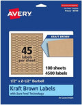 Avery® Kraft Brown Barbell Labels, Sure Feed® Technology, 0.5" x 2.5", 4,500 Kraft Brown Labels, Laser/Inkjet Printable