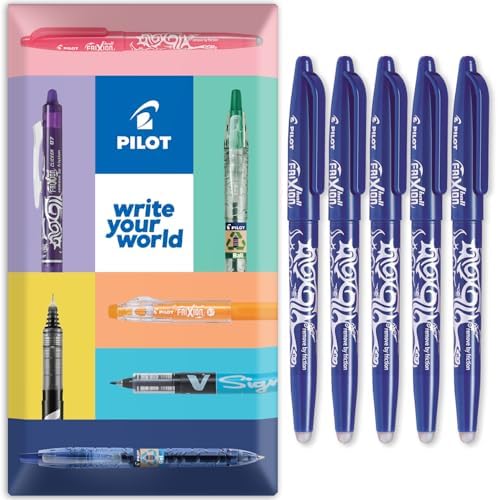 Pilot Frixion Heat/Friction Erasable Rollerball Pen FR7 - Medium Line 0.7mm Tip Nib - Wallet Pack of 5 - Blue