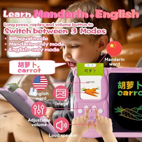Talking Flash Cards with Writing Tablet - Chinese English, Pink