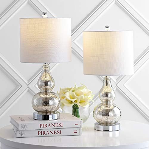 JONATHAN Y Anya Gourd Glass Table Lamp 20.5", Mercury Silver, Set of 2