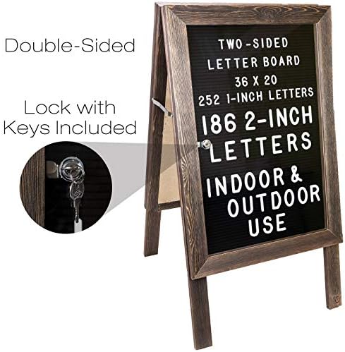 Excello Global Products Large Wooden A-Frame Sign 36x20 Felt Letter Board with Changeable Letters & Enclosure-Freestanding Rustic Vintage Message Felt Board-Double Sided Display-Standing Sidewalk Sign
