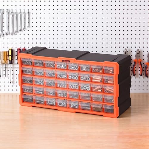 VEVOR 40-Drawer Storage Organizer, Plastic, Drawer Storage Cabinet for Garage Organization, Stackable Small Parts Organizer, Wall-Mounted Toolbox, for Hardware, Beads, Screws, Crafts, Building Bricks