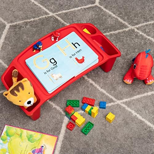 Mind Reader Kids Lap Desk, Portable Activity Tray with Side Storage, Stackable Plastic Desk for Drawing, Snacks, Study, Set of 2, Red