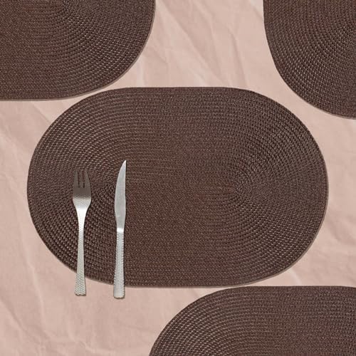 AHHFSMEI Placemats Set of 6 for Dining Table Washable Woven Non-Slip 18x12 inches Placemat Heat-Resistant Durable Table Mats for Dining Table Easy to Clean (Oval Brown, 6)