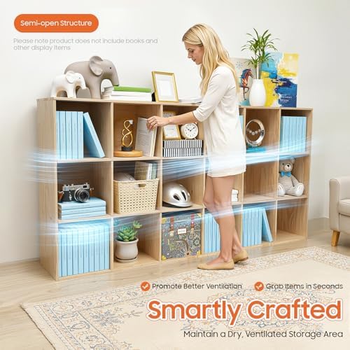 18 Cube Storage Organizer - Solid Wood Bookshelf - Cube Shelf - Vertical or Horizontal Bookcase - Open Book Shelf - Easy Assembly for Bedroom, Living Room, Office
