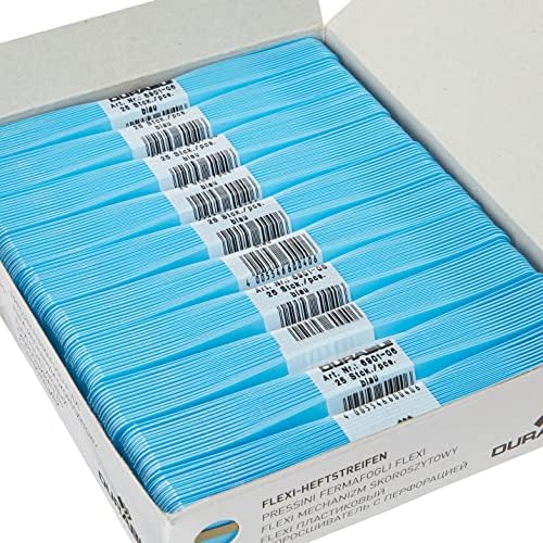 Durable 690106 Flexi Fastener Binders Plastic Holder with Universal Perforations 60/80-80 mm Spacing - Size 34 x 150 mm - Optimal Capacity 200 Sheets - Colors Blue lot of 250