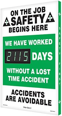 Accuform SCK115 Aluminum Digi-Day Electronic Scoreboard, "ON THE JOB SAFETY BEGINS HERE - WE HAVE WORKED #### DAYS WITHOUT A LOST TIME ACCIDENT - ACCIDENTS ARE AVOIDABLE"