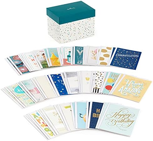 Hallmark Pack of 24 Handmade Assorted Boxed Greeting Cards, Herringbone Pattern—Birthday, Baby Shower, Wedding & All Occasion Greeting Cards Assortment—48 Cards and Envelopes with Organizer Box