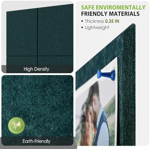 MaxGear Felt Bulletin Board 36" x 24", Dark Green Felt Wall Tiles Push Pins