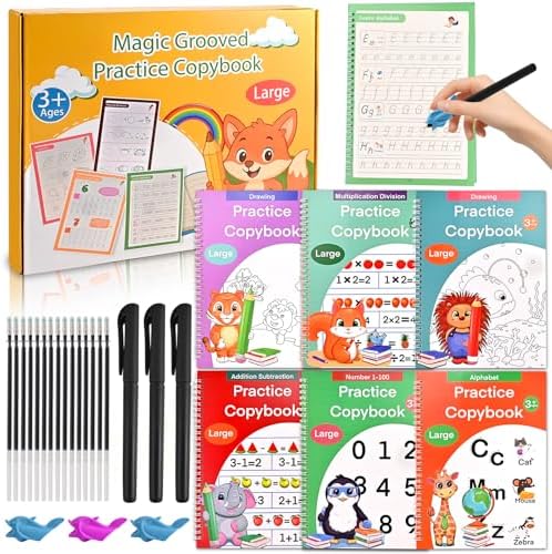 Magic Grooved Practice Copybook for Kids 3-8，6 Handwriting Practice Books