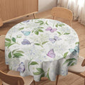 Butterfly Floral Tablecloth, Spring Summer Watercolor Flowers Plants Leaves Print Table Cover for Party Picnic Dinner Decor, 70x70in