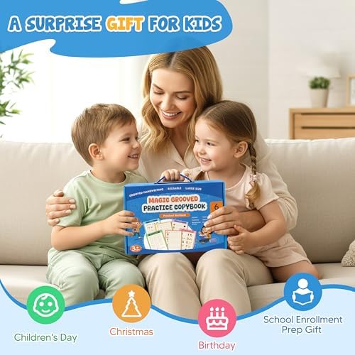 Magic Grooved Writing Books, Reusable Tracing Workbook for Kids Ages 3‑8