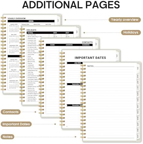 Taja Planner 2026-2027, 6.3" x 8.5" Calendar Planner, Jul 2026-Jun 2027 | A5 Hardcover Weekly & Monthly Academic Year Planner, Large Planning Agenda With Tabs, School & Office Supplies, Beige