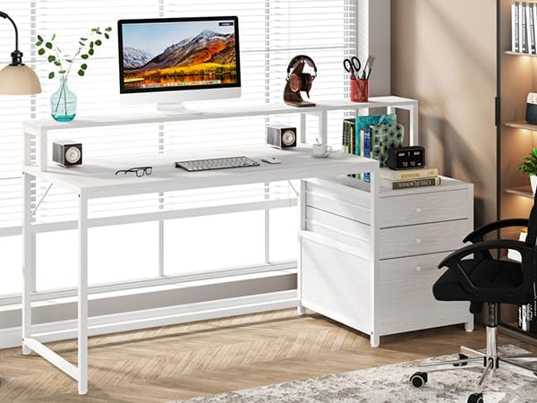 Tribesigns 63 Inch Computer Desk with File Drawer Cabinet, Ergonomic Desk