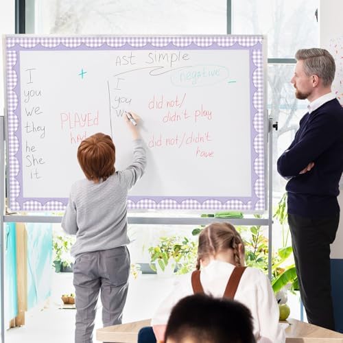 50ft Checkered Bulletin Board Borders, Checkerboard Straight Trim Border with Scalloped Edge Print, Classroom Decor for Chalkboard Whiteboard Back to School Supplies, Purple and White