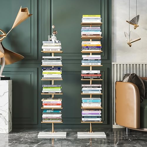 Modern Open Vertical Bookcase,Invisible Floating Storage Rack,Narrow Floor Standing Organizer for Small Spaces,Gold-115cm/45.3in
