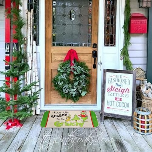 Christmas Decorations Indoor Christmas Kitchen Bathroom Door Mat Non Slip and Washable Winter Rubber Santa Snowflakes Door Mat for Outdoor Indoor 16x28 and 16 * 48Inch