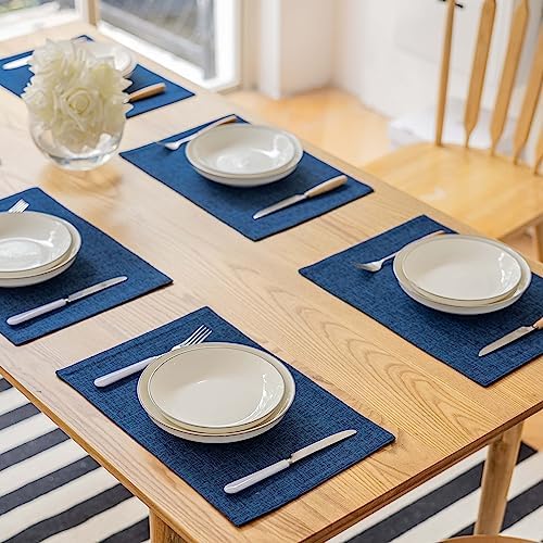 Demetex Navy Blue Place Mats Set of 8 Modern Wipeable Placemats Heat Resistant Table Mats for Holiday Picnic Dinner, 13x19 inch, Navy Blue