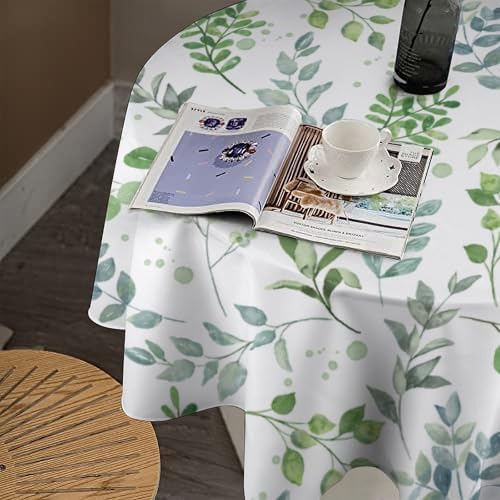 Sage Leaves Tablecloth, Watercolor Spring Floral Green Eucalyptus Leaf Print Table Cover for Farmhouse Kitchen Dinning Indoor Outdoor Party Decor, 60x60in