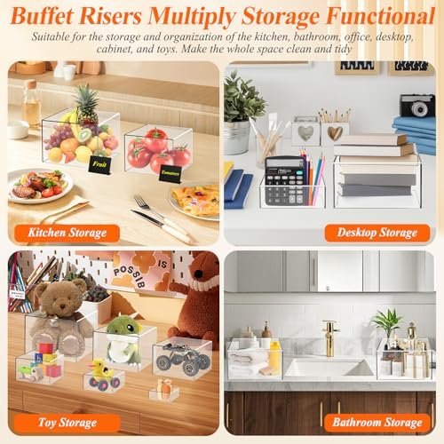 8 Pcs Clear Acrylic Buffet Risers with Mini Sign and Maker,Buffet Risers and Stands Clear Food Display Risers for Buffet Table Party Catering Dessert Cupcake Collectibles (8" 7" 6" 5" 5" 4" 4" 3")