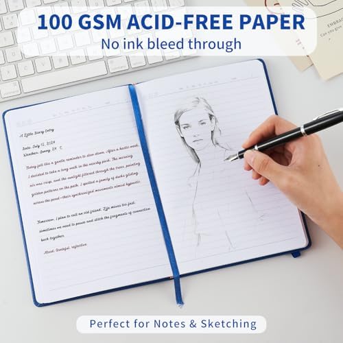 Heture Hardcover Notebooks, A5 Lined Journals Notebook for Writing 160 Pages, 8.2 x 5.5 inch, Blue Colors Classic Ruled Notebooks for College/Work/Travel (Blue, 1 Pack)