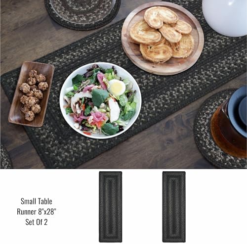 Homespice Jet Black Jute Braided Table Runner, Rect 8x28 Set of 2