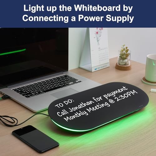 TSJ OFFICE Glass Desktop Whiteboard - 17 X 7 Inches Black Board Green Light