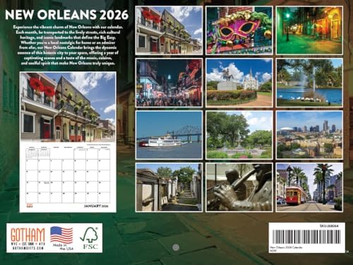 New Orleans Calendar 2026 Wall 12 Month Monthly LA Scenic Souvenirs Themed Gifts | American Made In The USA