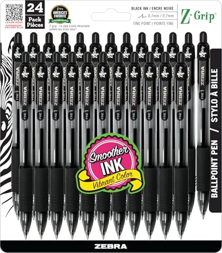 Zebra Pen Z-Grip Retractable Ballpoint Pen, Black Ink, 0.7mm, 24 Bulk-Pack