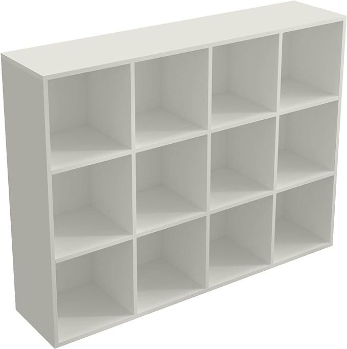 12-Cube Storage Shelf Bookcase, Warm White | Wooden 3-Tier Open Bookshelf, Fits 11×11" Bins, Vertical or Horizontal Use, Full Back Panels, For Home Office