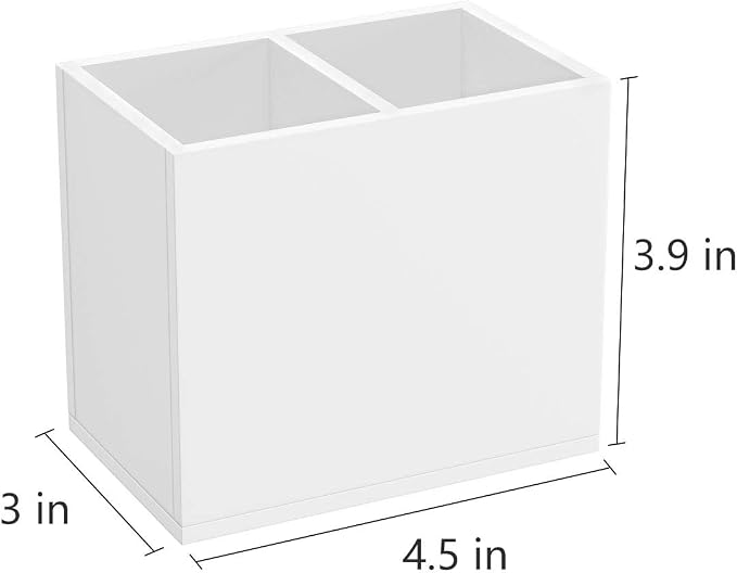 NIUBEE White Acrylic Pen Holder 2 Compartments, Desk Office Pencil Cup Desk