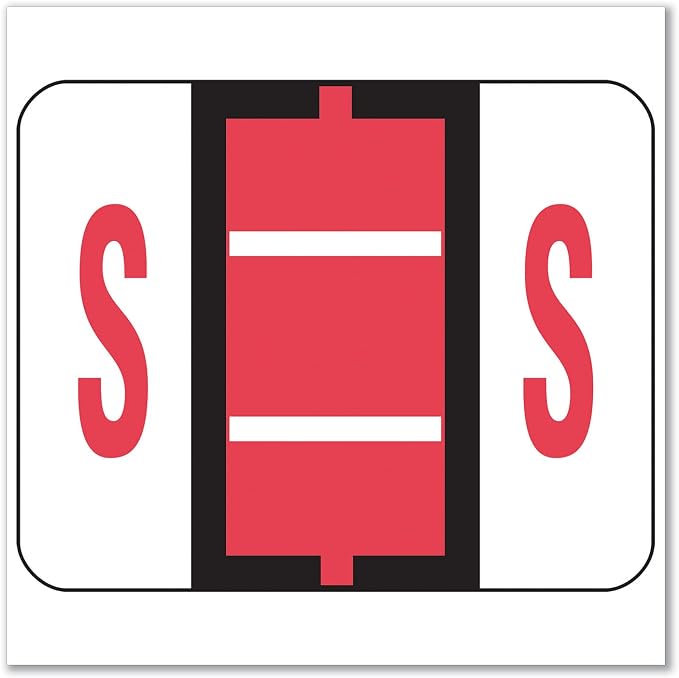 Smead BCCR Bar-Style Color-Coded Alphabetic Label, S, Label Roll, Light Red, 500 Labels per Roll, (67089)