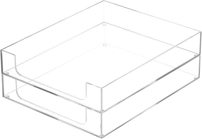 BTSKY 2 Pack Multipurpose A4 File Tray Clear Acrylic Desk Tray Organizer Elegant Letter Size Desk Documents Trays Magazine Files Storage Basket Organizer Bin for Office Cosmetics Bathroom