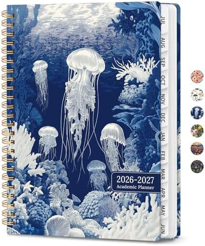 Large Planner 2026-2027, A4 (8.5" x 11") Hardcover Weekly & Monthly Planner July 2026 - June 2027 with Monthly Tabs, Academic Planner for School, Work and Office, Ocean Etching