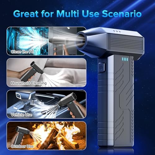 Compressed Air Duster, 8000mAh 130,000 RPM Keyboard Cleaner, Replace Compressed air can, Computer Accessories for Outdoors, PC, Electronics, Snow and Car Dust Off