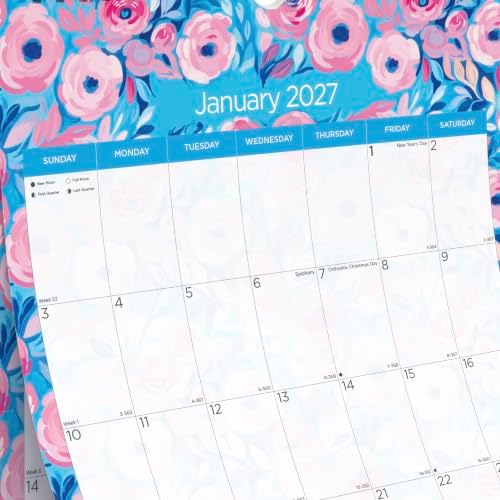 Blueline® 2027 Colorful Monthly Wall Calendar, 12 Months, January to December, Gold Twin-Wire Binding, 12" x 17", Floral (C173128)