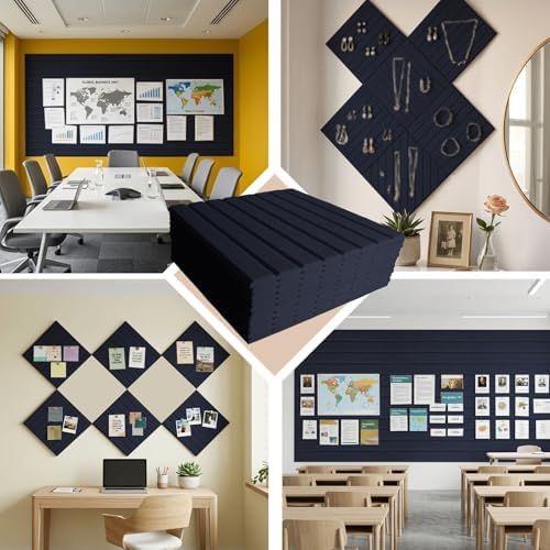 Large Felt Bulletin Board with Self-Adhesive | 12 Pack 48"x36" Cork Board Alternative | Notice Boards with 35 Pushpins, Secure and Easy to Install, Home Office Decor Classroom Decor - Navy Blue