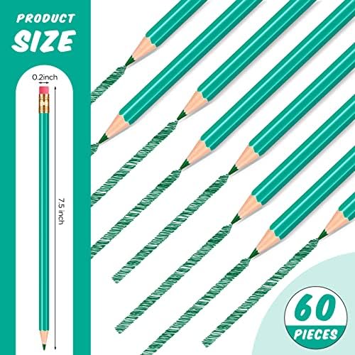 Tatuo 60 Pcs Pencils Pre Sharpened Checking Pencils with Eraser Erasable Colored Pen for Map Coloring Tests Sketch School Office Editing Kids Adults Favors Grading(Green)