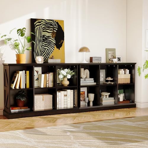 IRONCK 6 Cube Storage Organizer, Farmhouse Wood Bookshelf, Black