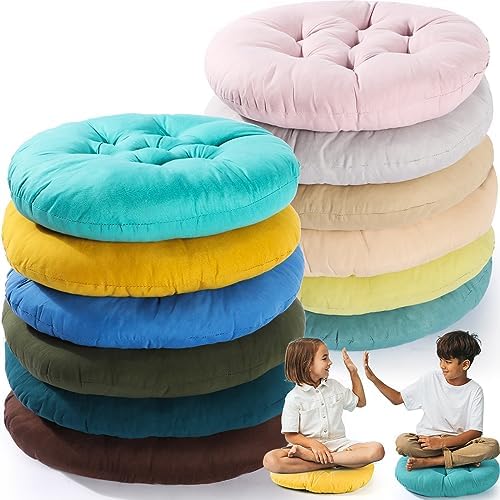 Fumete 12 Pcs Round Floor Pillows Cushions Seating 16 x 16 Inches Floor Round Cushions for Kids Toddlers Flexible Reading Chair Pillows for Classroom Home School Playing Supplies(Vivid Color)