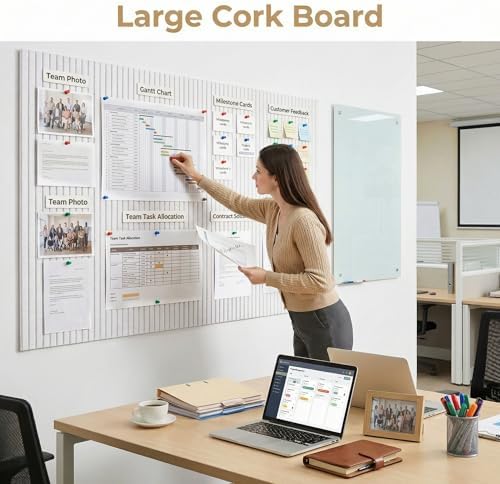 AHEONLAR Felt Bulletin Board 36"x 24", Cork Boards for Walls, 6 Pack Bulletin Board Large Cork Board for Office, Felt Boards with 40 Safe Removable Adhesive Tabs Wall Decor for Home(White)
