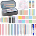 Sinload 60 Pcs Aesthetic Book Annotation Kit Gray Pencil Case with Highlighter Gel Pen Mechanical Pencil Magnetic Bookmarks Transparent Sticky Note Tabs Mini Office Supplies