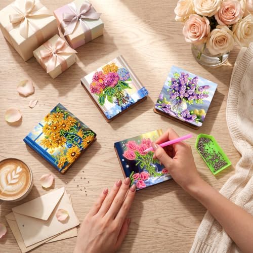 Saillong 4 Pcs Christmas Flower Diamond Art Note Box Diamond Painting Box