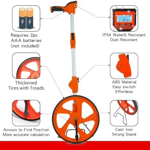 Zozen Measuring Wheel Digital Display, Imperial/Metric,12.5” Orange Roller