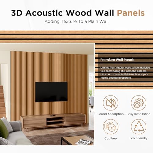 SMARTSTANDARD Wood Slat Acoustic Wall Panels 4 Pack 94"x12.6" Light Brown,