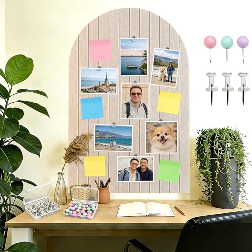 Cork Board Alternative for Walls, 36" x 24" Large Felt Bulletin Board Tiles with Arch Design, Office Cork Board with PushPins Adhesive Tabs, Cute Corkboard Pin Board for Pictures - Beige
