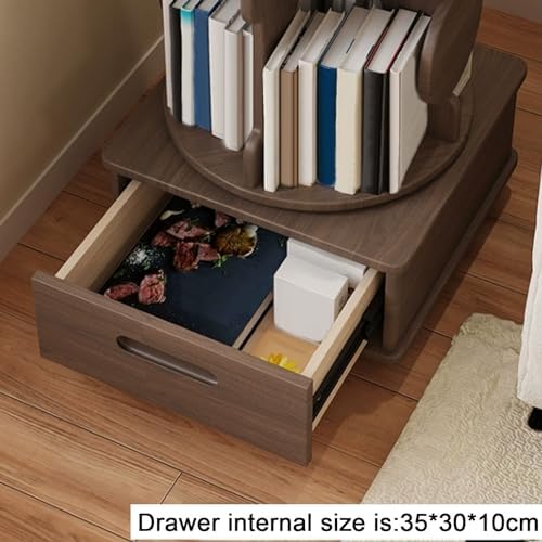 Small Bookshelf with Storage Drawer for Small Spaces Corner Rotating Bookshelf 360 Display 2-4 Tier Revolving Bookcase with Brake Wheels for Bedroom Living Room Study Room ( Color : Walnut , Size : Th